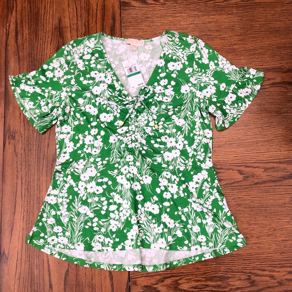 NWT Michael Kors Short Sleeve Floral Blouse
